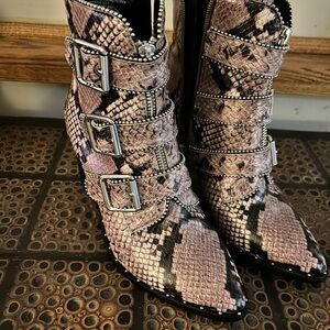 Steve Madden Snakeskin Multi-Buckle Ankle Boots
